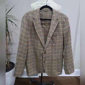 NWT J.Mclaughlin Classic Tan Lisbon Plaid Men's Wool Blazer Sz .42 Unlined